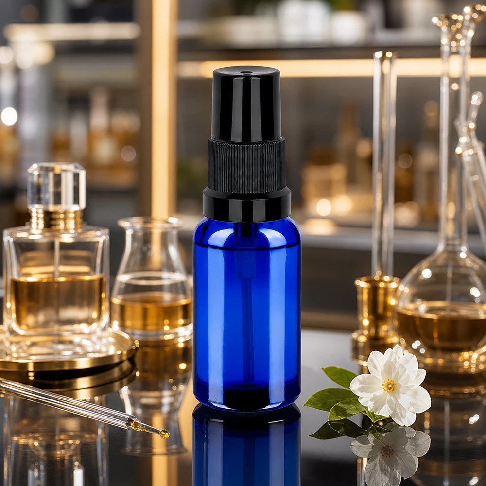 Versatile flacone spray in vetro STD BlueLine da 20 ml con spruzzatore a pompa nero per profumi e fragranze