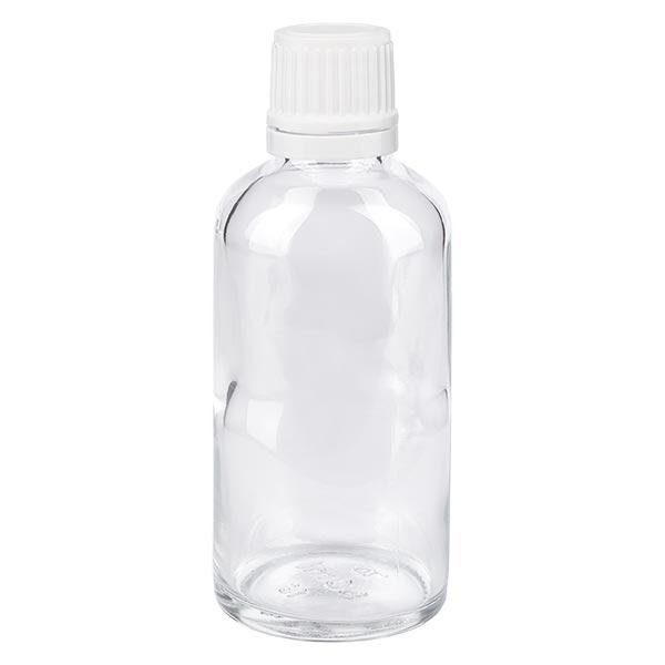Flacon à pharmacie transparent 50ml bouchon inviolabilité 1.2mm blanc