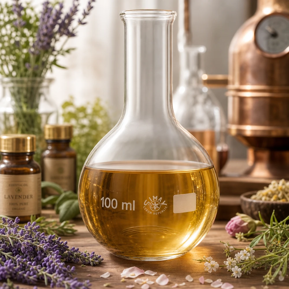 Vetreria da laboratorio Pallone a collo stretto da 100 ml in forma classica per la chimica organica e l'estrazione di prodotti naturali