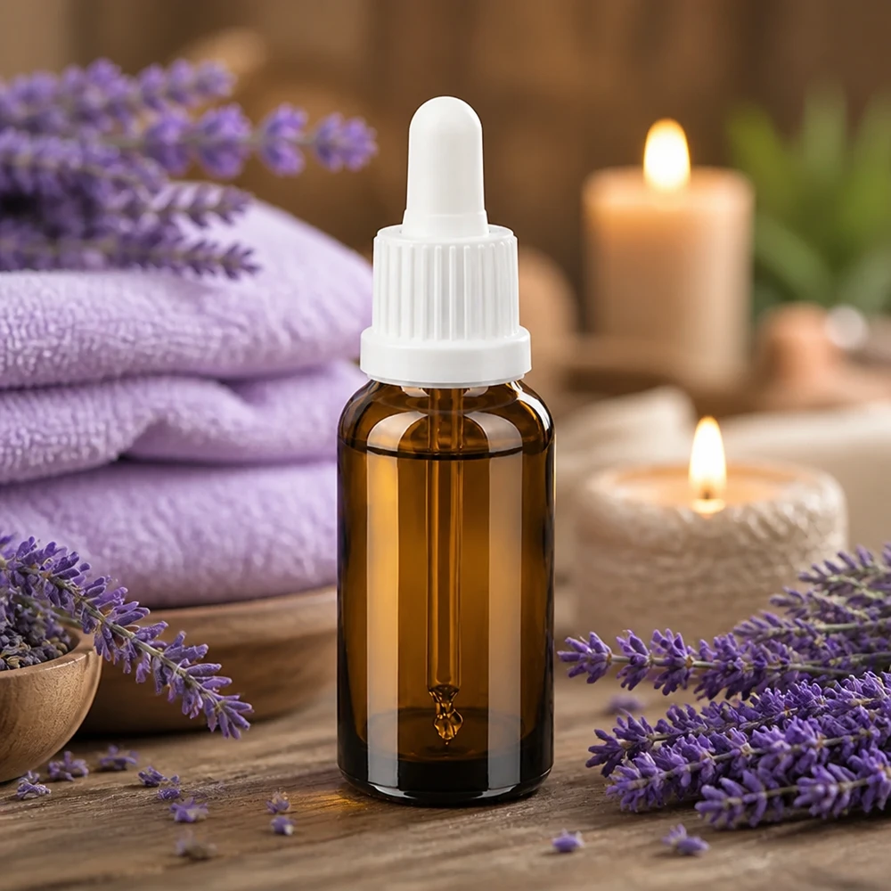 Flacone contagocce compatto da 20 ml in vetro ambrato - tappo a pipetta bianco per applicazioni mobili in movimento