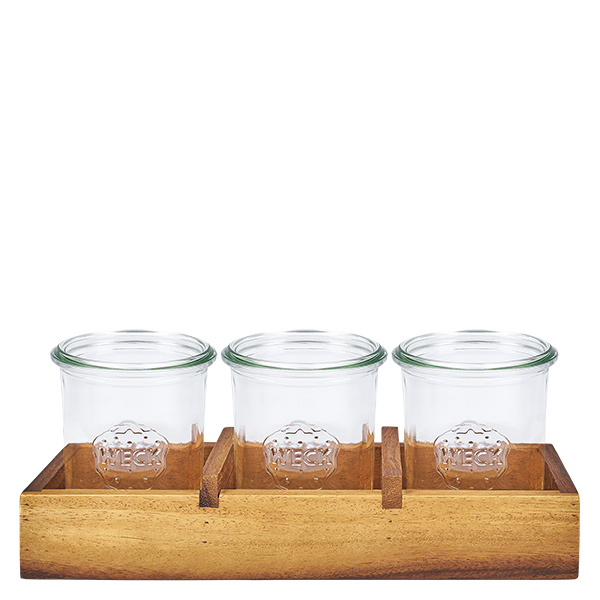 Servierbrett Box3 Akazienholz für 3 WECK Sturzgl.