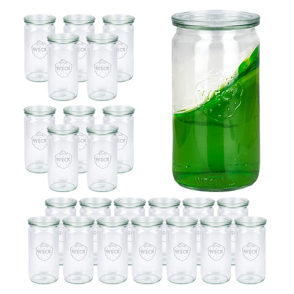Set di 24 vasetti Weck da 340 ml con 24 coperchi in vetro Set di 24 vasetti Weck da 340 ml con 24 coperchi in vetro