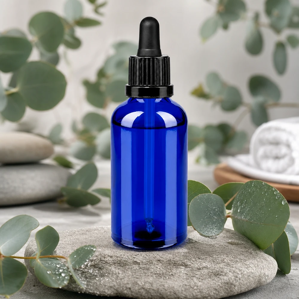 50ml Pipettenflasche schwarz Originalitätsverschluss BlueLine UT18/50 Apothekerflasche 50ml in Kobaltblau - traditionelles Design trifft moderne Funktionalität