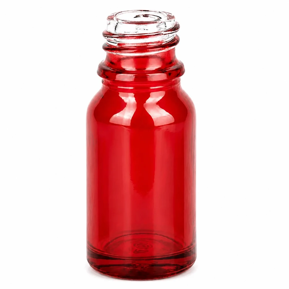Bottiglia compatta in vetro rosso da 10 ml con filettatura UNiTWIST UT18/10 della serie RedLine