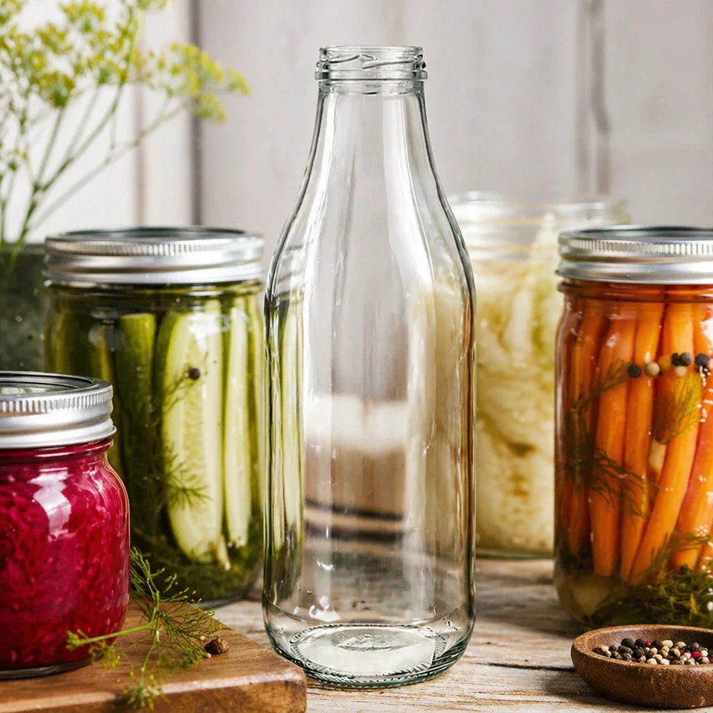 Bottiglia in vetro da 1000 ml TO48 UNiTWIST senza coperchio tra i barattoli per conserve con verdure sottaceto Scenario cucina Conservazione