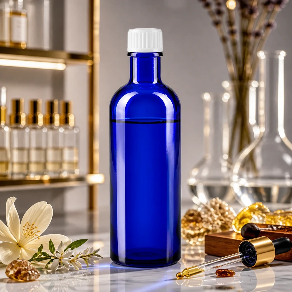 Apothekenflasche blau 200ml Schraubverschluss weiß Standard Blaue Medizinflasche 200ml Glas mit Kindersicherheitsverschluss in Weiß