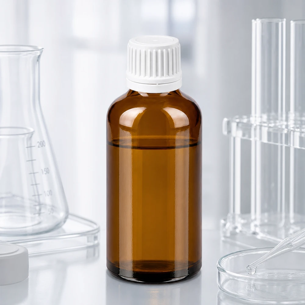 50ml Flasche 11mm Schraubverschluss weiß Originalitätsverschluss BrownLine UT18/50 50ml Präzisionsflasche aus getöntem Glas mit kindergesichertem weißem Verschluss für Extrakte