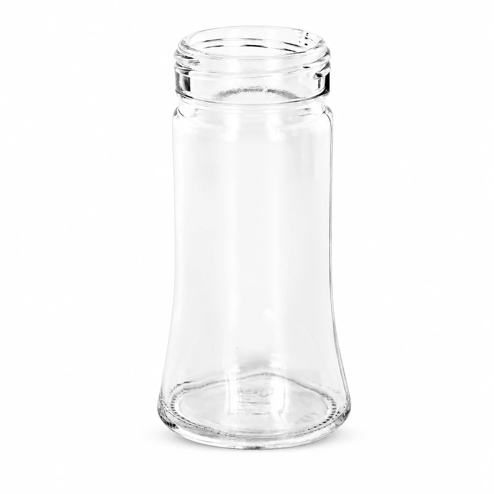 Salz/-Gewürzglas Bobby 95ml, Gewinde 41mm Klarglas Leeres Bobby Glas 95ml für Gewürze und Salz mit strukturiertem 41mm Gewindekragen