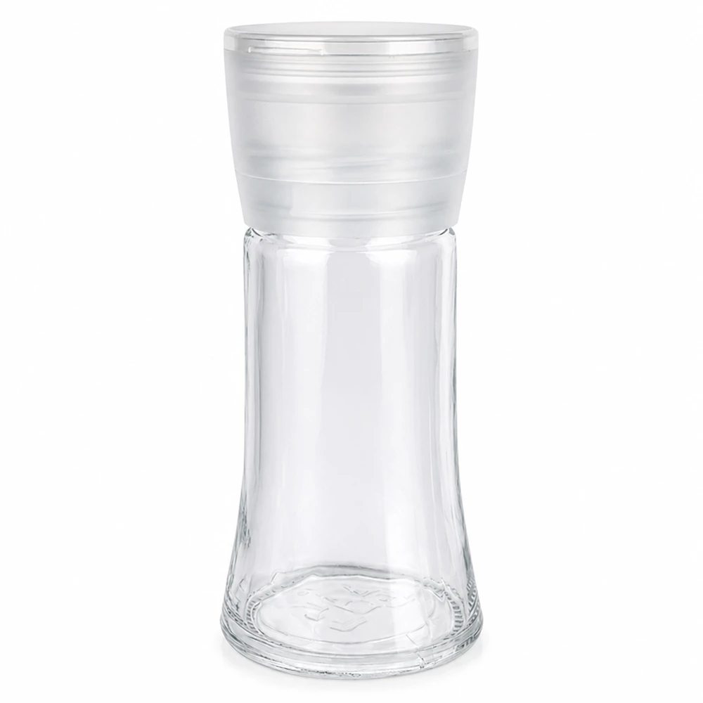 Pot à sel/épices 95 ml avec moulin Vario blanc Nachfüllbares Salzmühlenglas 95ml Vario in Weiss mit eleganter Glasform und Kunststoffdeckel