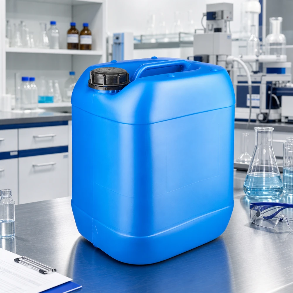 Stapelbarer blauer 20 Liter Kanister mit OV Schraubverschluss für Labor und Industrie