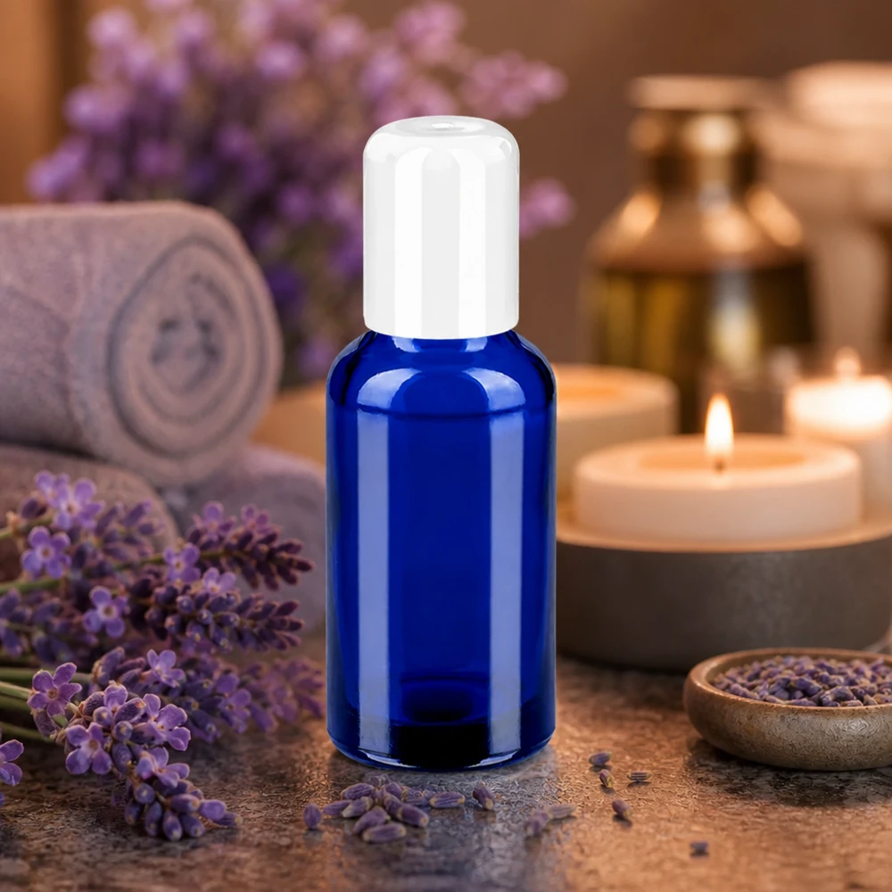 STD BlueLine flacone in vetro da 30 ml con tappo a vite bianco per prodotti wellness e spa