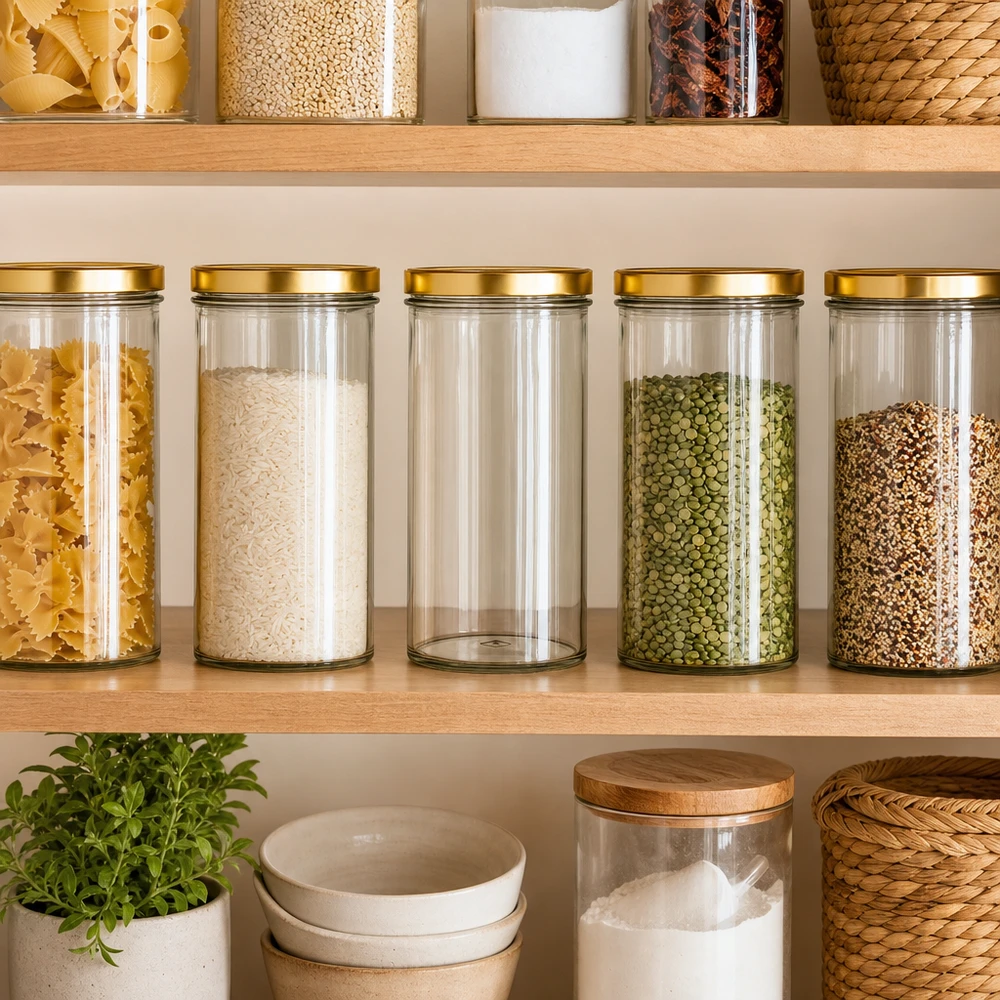 277ml Sturzglas mit BasicSeal Deckel gold UNiTWIST Pantry Organisation mit 277ml Sturzgläsern gold UNiTWIST Deckel für Reis Pasta Linsen Gewürze Küchenregal
