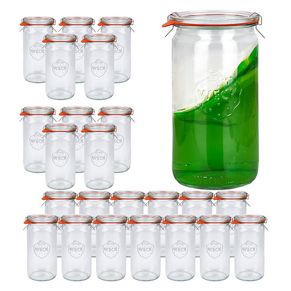 Set di 24 vasetti Weck da 340 ml con 24 coperchi in vetro Set di 24 vasetti Weck da 340 ml con 24 coperchi in vetro