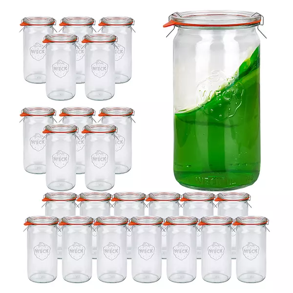 24er Set Weck Gläser 340ml Zylindergläser mit 24 Glasdeckeln