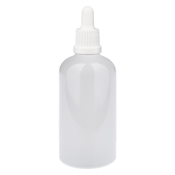 Flacone con pipetta da 100 ml bianco Tappo antimanomissione WhiteLine UT18/100 Flacone con pipetta da 100 ml bianco Tappo antimanomissione WhiteLine UT18/100
