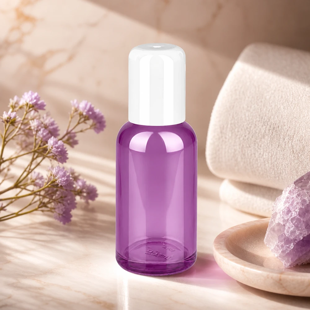 30ml Roll-On Flasche weiss Standard PurpleLine UT18/30 30ml violette Roll-On Glasflasche mit präzisem Kugel-Applikator für gezielte Produktverteilung