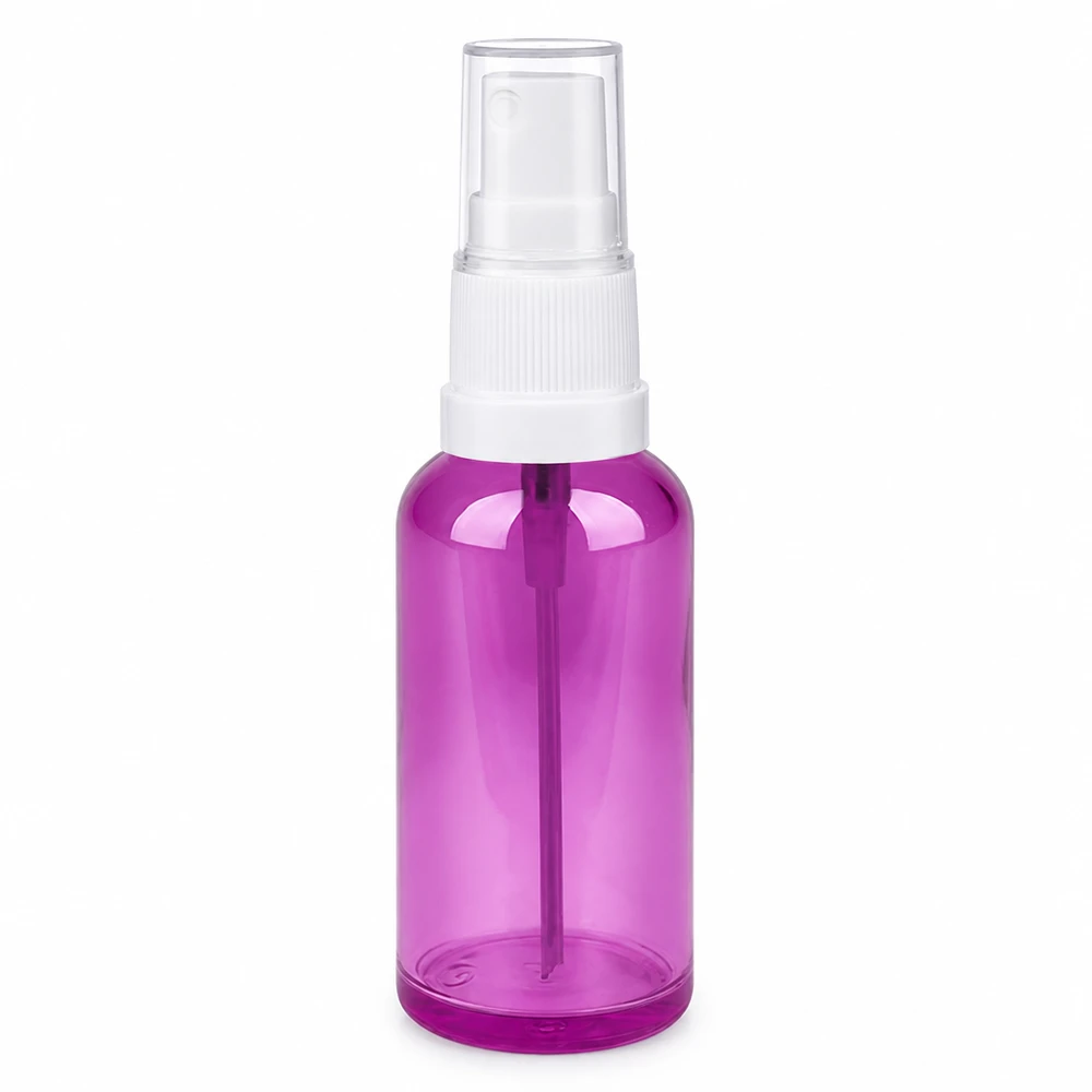 Flacon vaporisateur 50ml blanc/transparent Standard PurpleLine UT18/50 Vaporisateur cosmétique de 50ml avec tête de vaporisation blanche et corps en plastique violet