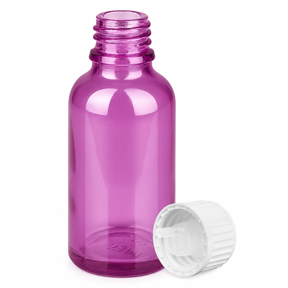 30ml Tropfflasche 0.9mm weiss Standard PurpleLine. UT18/30 Professionelle Dosierungsflasche 30ml Purple Glass mit kindersicherem weißem Verschluss