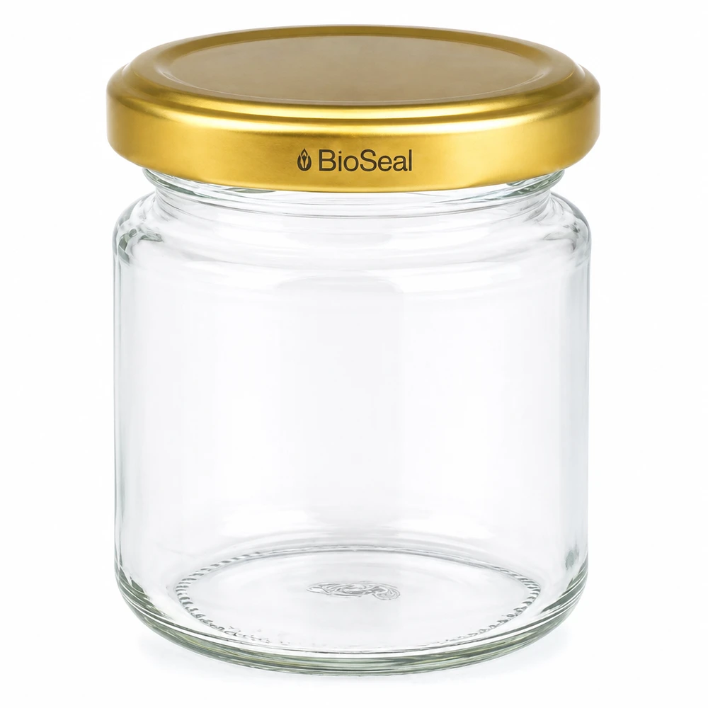 Leeres Einmachglas UNiTWIST Runda53 mit goldenem TO43 BioSeal Deckel für Marmelade und Konservierung