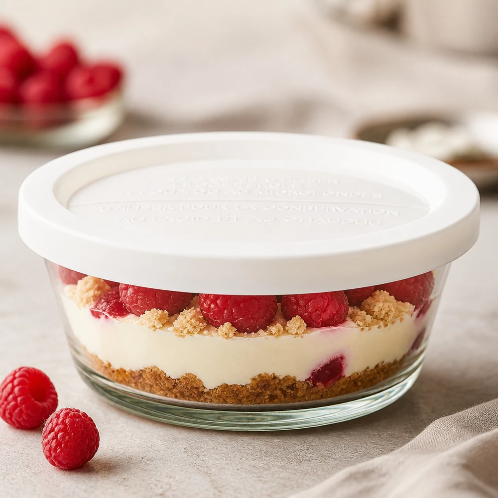 300ml bocal gourmet avec couvercle fraîcheur WECK RR120 WECK RR120 Pot gourmand 300ml avec couvercle fraîcheur rempli de dessert à la framboise comme exemple de dessert stratifié