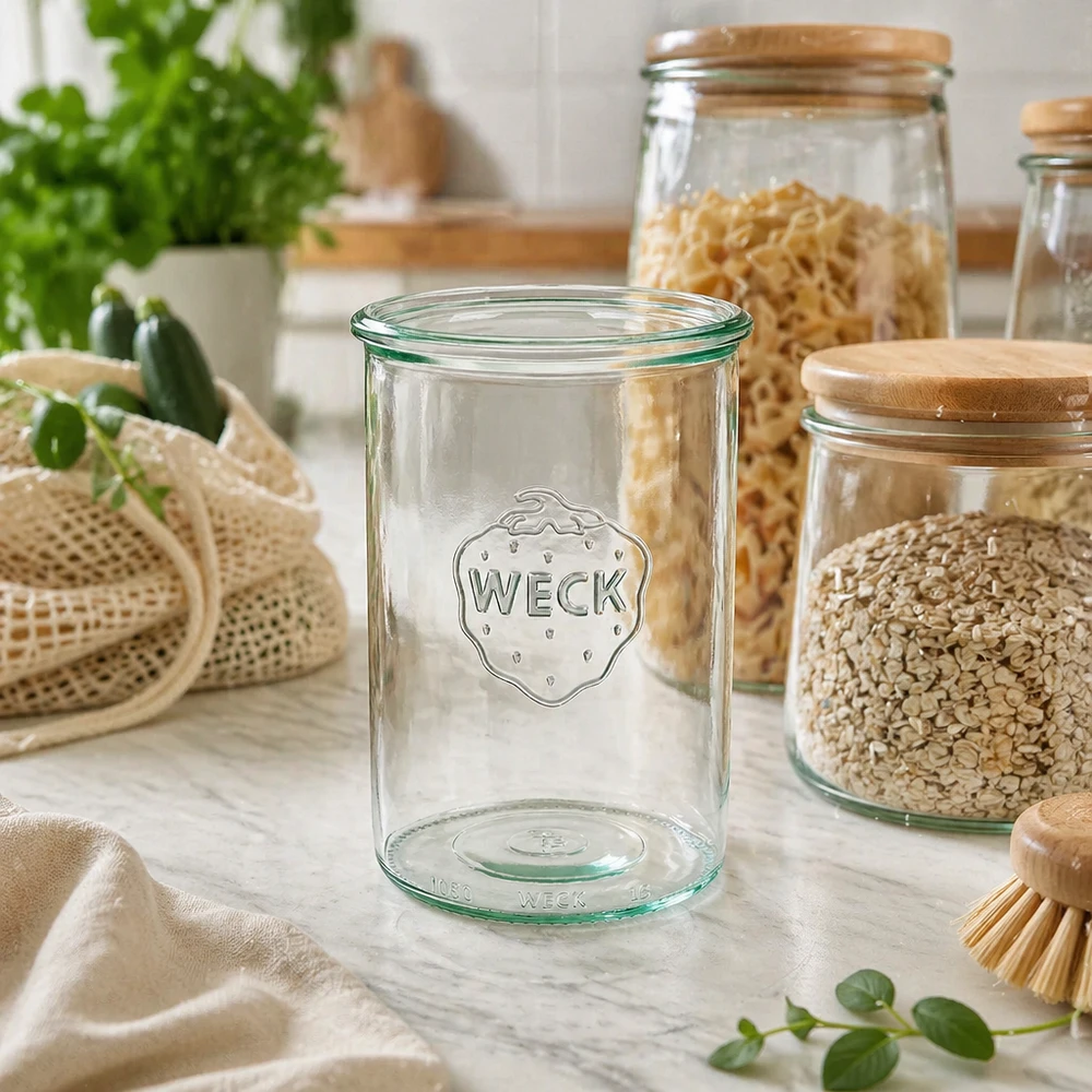 Barattolo di vetro WECK RR100 da 1000 ml WECK 1000ml RR100 barattolo di vetro con logo in cucina sostenibile con barattoli di stoccaggio e alimenti biologici