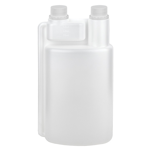 Bottiglia dosatrice 1000ml HDPE trasparente (camera di dosaggio da 60ml) Bottiglia dosatrice 1000ml HDPE trasparente (camera di dosaggio da 60ml)