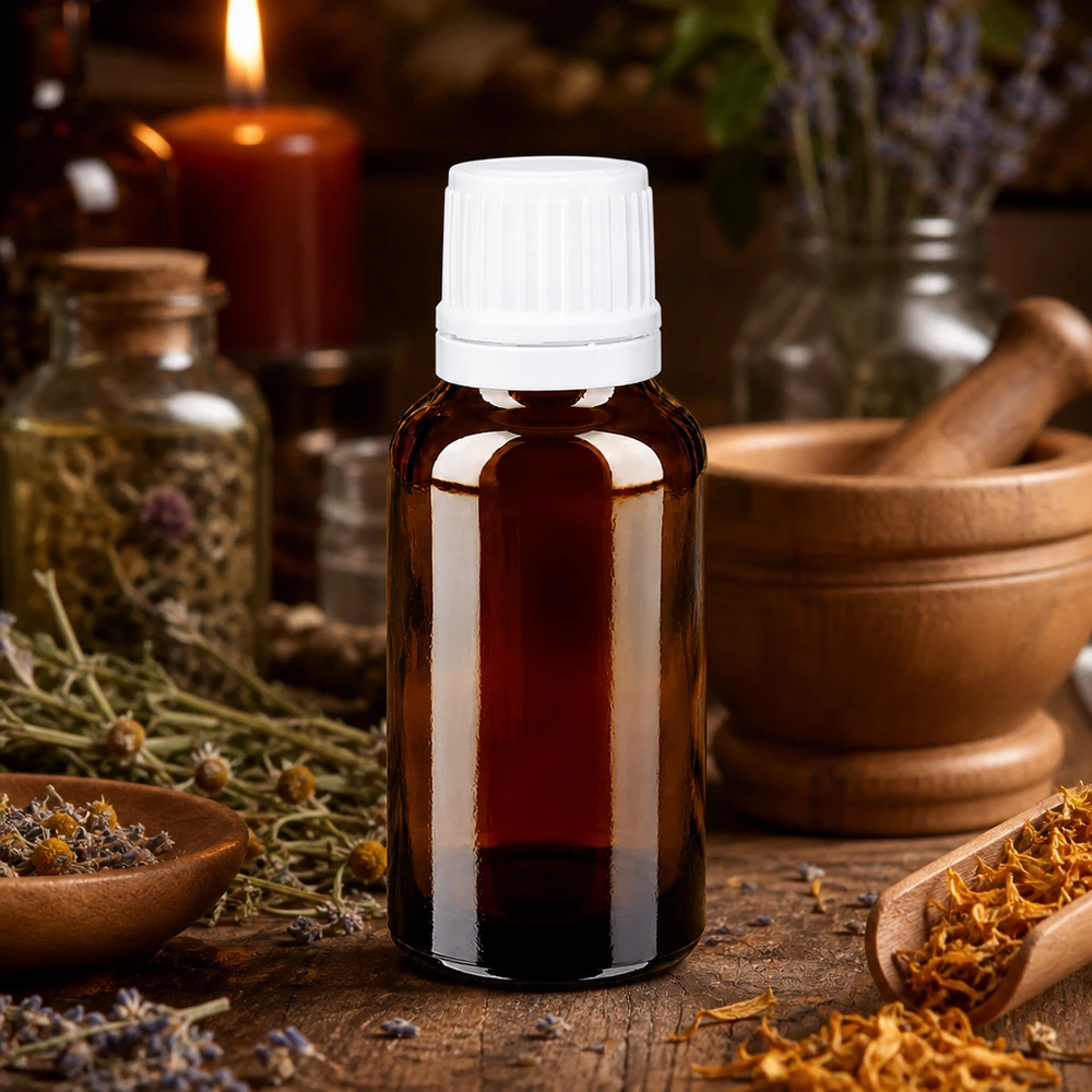 Apothekenflasche braun 20ml Schraubverschluss weiß Originalitätsverschluss Apothekerflasche 20ml Braunglas schmal mit kindersicherem Weißdeckel für Pflanzentinkturen