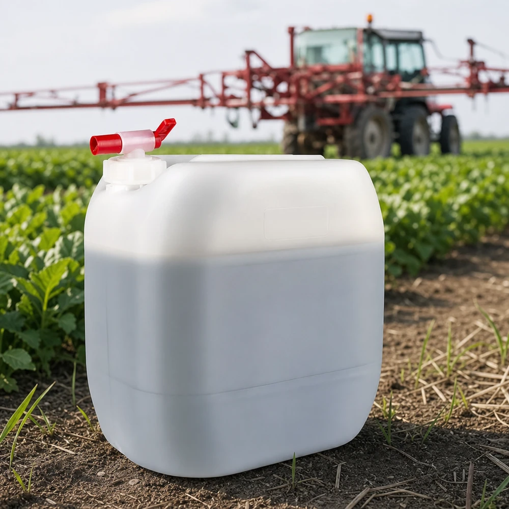 Kanister 30 Liter mit Auslaufhahn Großvolumiger weißer Kanister 30 Liter mit Ablasshahn für agrochemische Flüssigkeiten