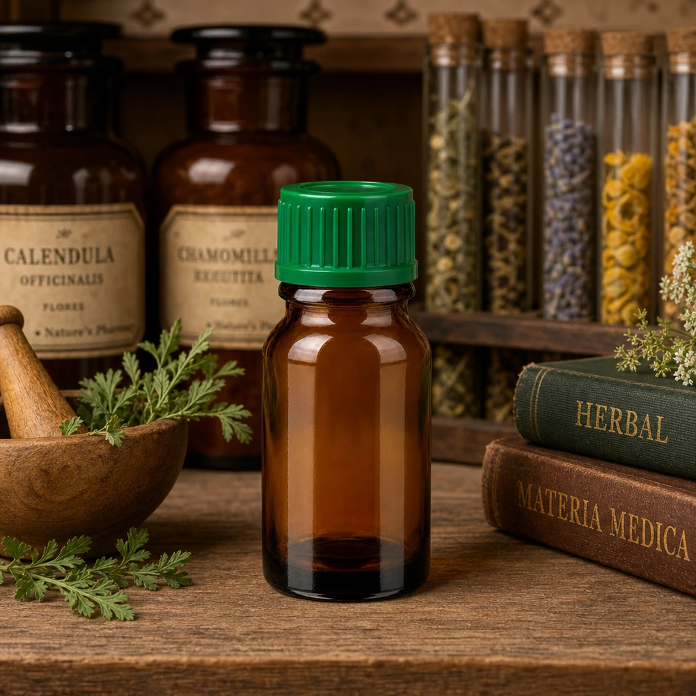 Flacone per medicinali da 10 ml in vetro ambrato con tappo a vite verde per applicazioni di laboratorio