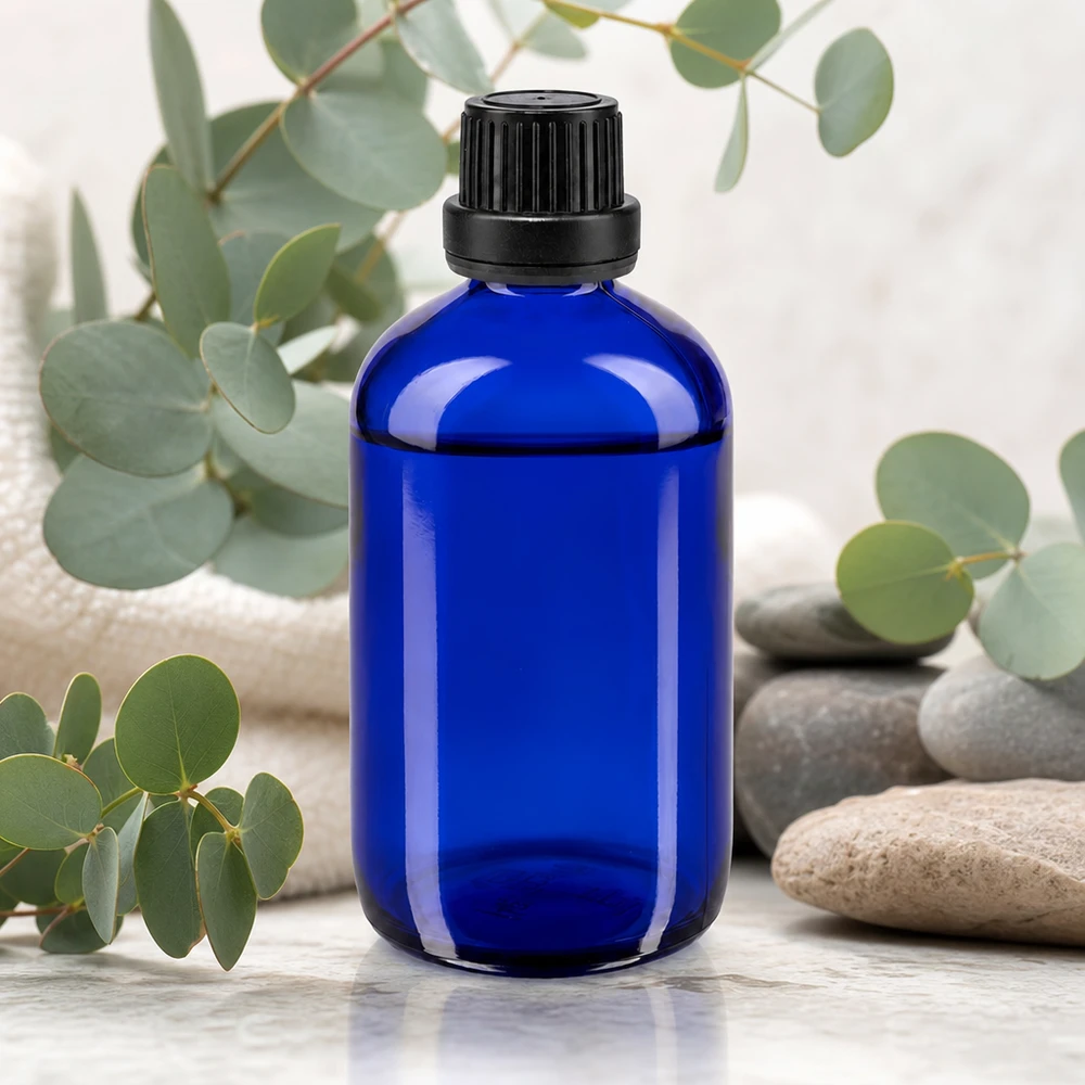 Hochwertige blaue Apoflasche 100ml aus Glas mit 11mm Schraubverschluss für Öle