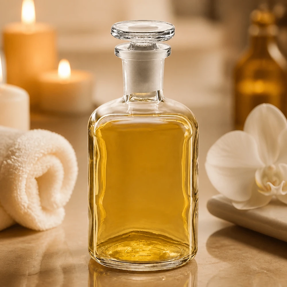 Bottiglia a spalla tonda 100ml chiara a collo stretto in vetro con tappo Bottiglia di vetro da 100 ml, forma quadrata, collo stretto, tappo in vetro per oli essenziali, spa
