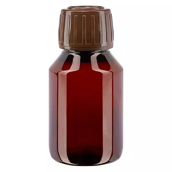 Flacon médical en PET brun avec bouchon brun