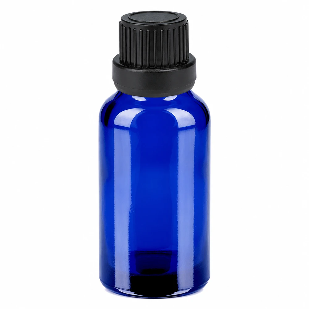 Flacon 20ml 11mm SV noir OV BlueLine UT18/20 Flacon compact de 20 ml d'un bleu élégant avec bouchon noir pour parfums et essences