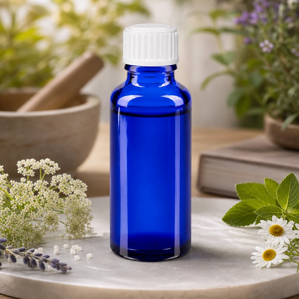 Apothekerflasche Blauglas 30ml weißer Verschluss 11mm für ätherische Öle und Tinkturen