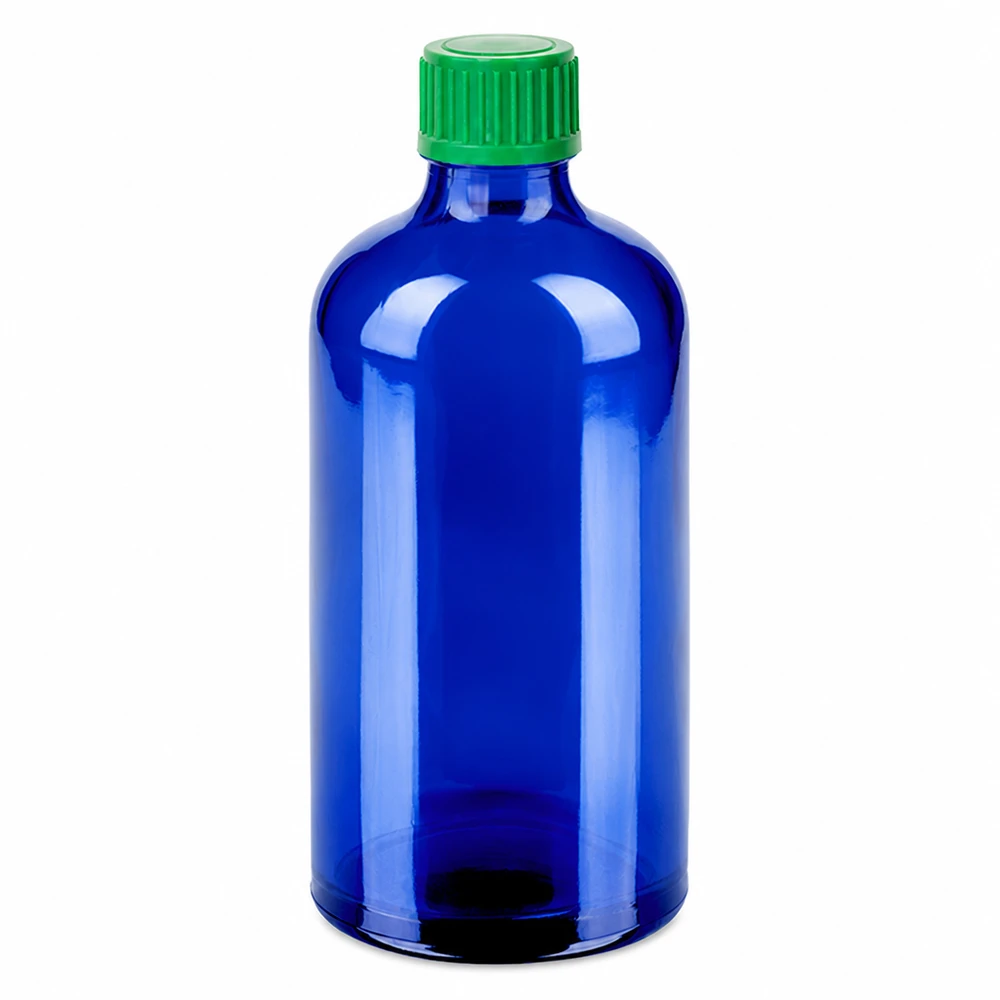 100ml Fl. goutte 0.8mm vert STD BlueLine UT18/100 Flacon compte-gouttes bleu de 100 ml avec bouchon vert et compte-gouttes de 0,8 mm pour un dosage précis