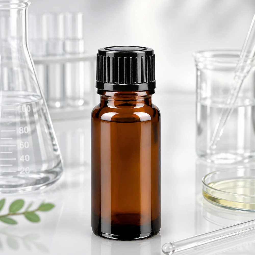 UV-schützendes Braunglas 10ml Fläschchen mit schwarzem Verschluss für Tinkturen und Extrakte