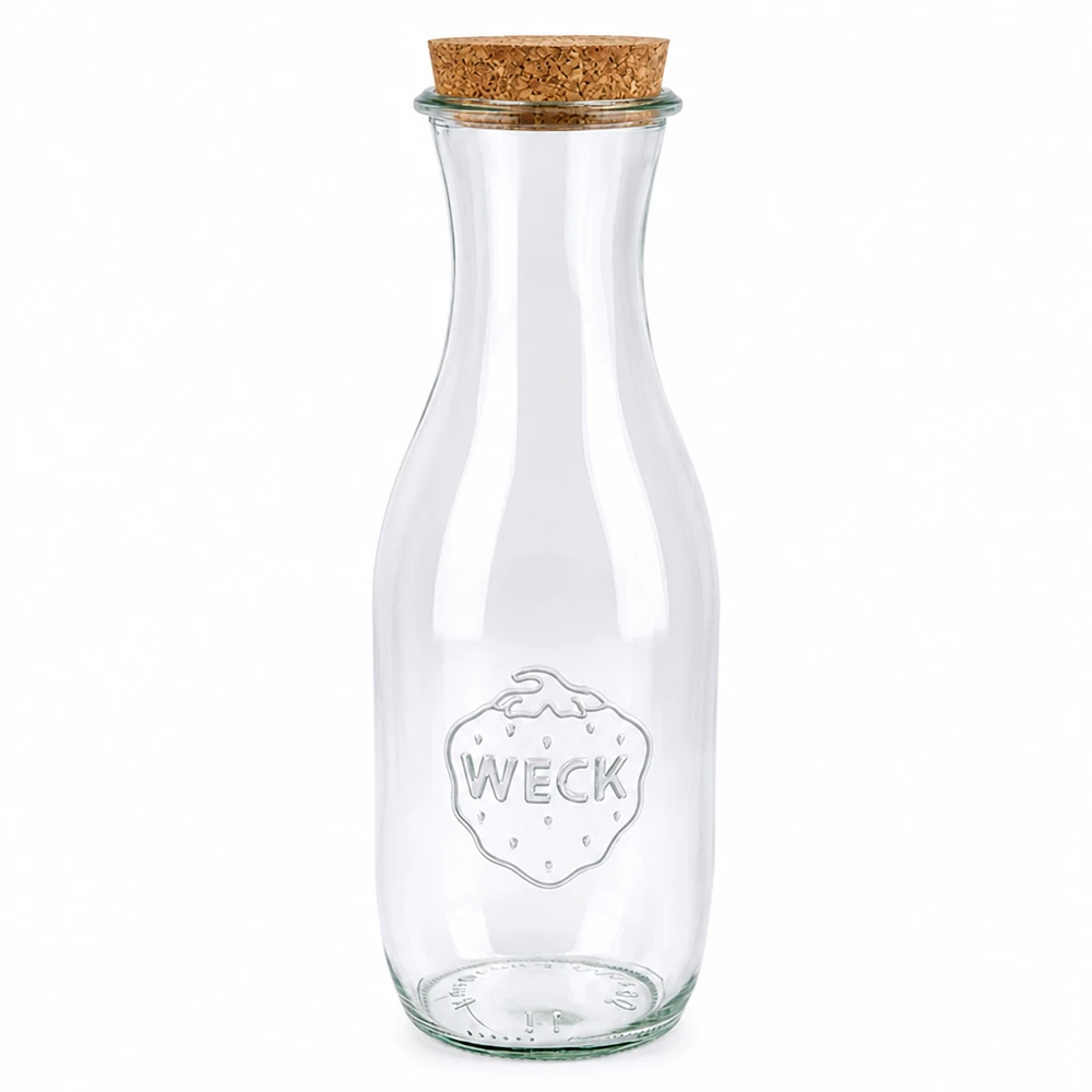 1062ml Bouteille à jus de fruits WECK RR60 avec bouchon nature WECK Bouteille de jus de fruit 1062ml RR60 en verre avec bouchon en liège naturel pour boissons et conservation