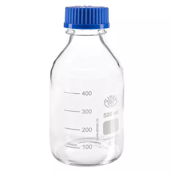 Bottiglia filettata da laboratorio 500ml con tappo, borosilicato