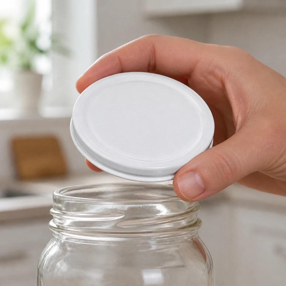 Leeres Einmachglas mit UNiTWIST TO66 Deckel weiss BPA-NI in Küche