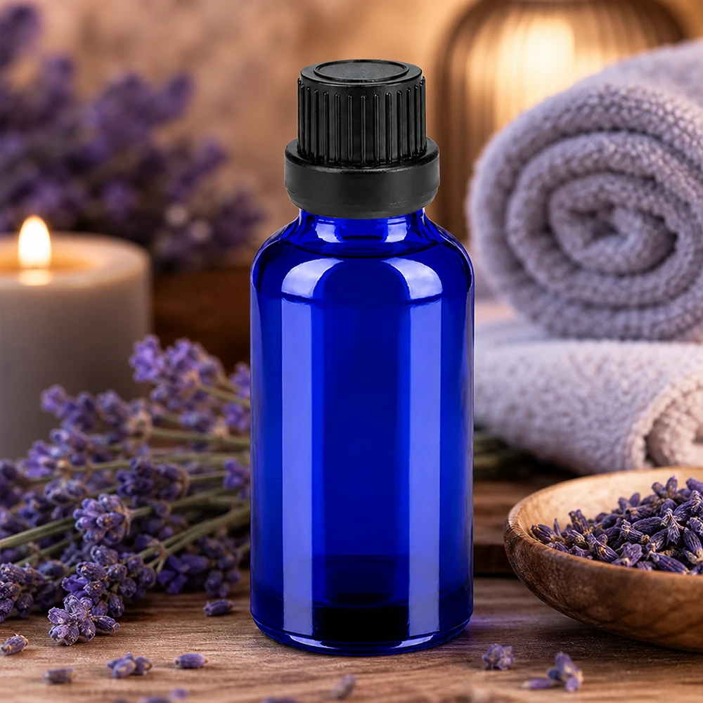 Bottiglia da 30ml 11mm SV nero OV BlueLine UT18/30 Flacone da farmacia blu da 30 ml con tappo a prova di bambino per una conservazione sicura
