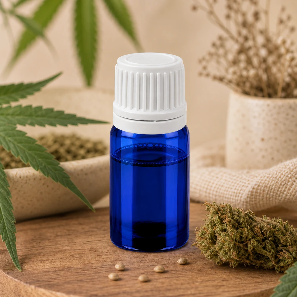 Flacone contagocce ricaricabile da 5 ml in robusto vetro blu per un uso ripetuto