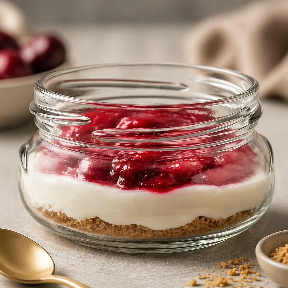 UNiTWIST Terrina120 bicchiere per terrina da 120 ml riempito di dessert - strato di frutta rossa su base di crema bianca e biscotto