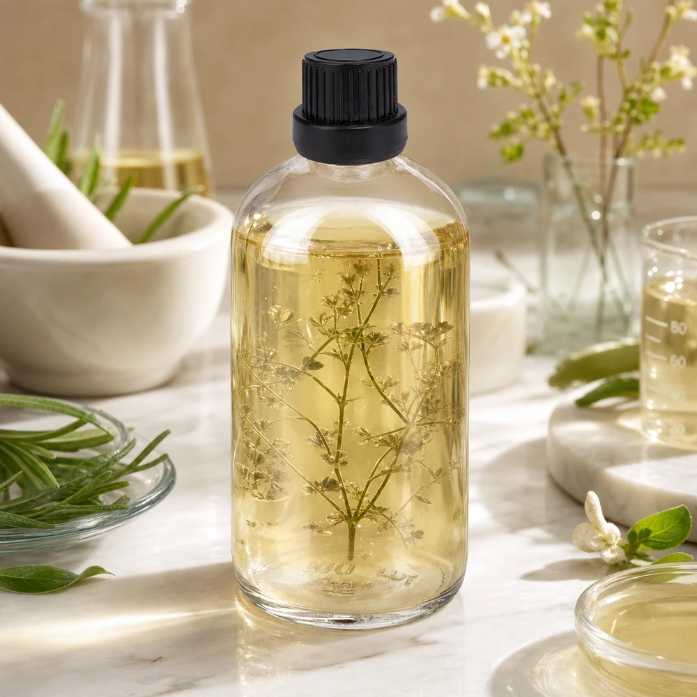 Infuso di olio alle erbe in flacone contagocce ClearLine UT18 da 100 ml con tappo nero a prova di bambino