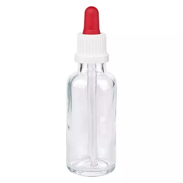 Apothekenflasche klar 30ml Pipette weiß/rot Originalitätsverschluss
