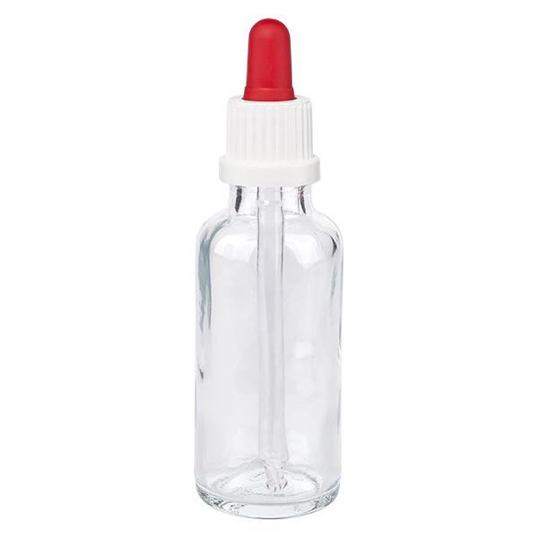 Bottiglia trasparente da 30ml per pipette OV bianco/rosso ApoGlas Bottiglia trasparente da 30ml per pipette OV bianco/rosso ApoGlas