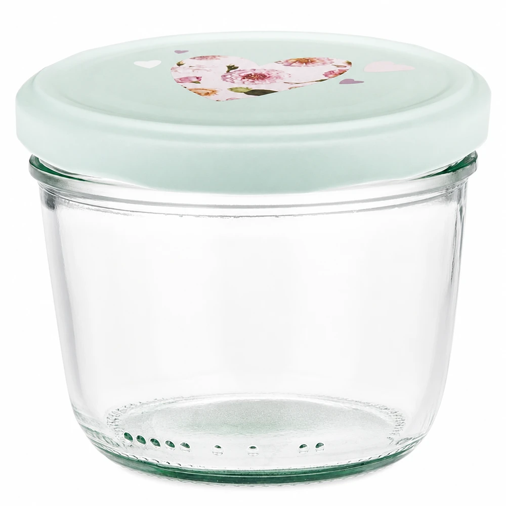 230ml Sturzglas + BasicSeal Deckel Herz mint UNiTWIST 230ml Sturzglas mit BasicSeal Deckel in mint mit Herz-Motiv, leeres Einmachglas für Marmelade und Konserven