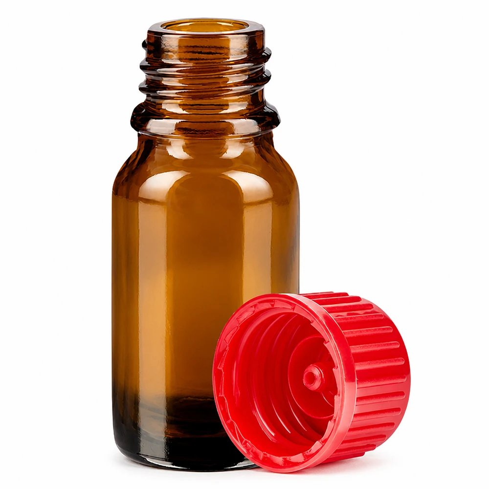 Bottiglia da 10ml 11mm SV rosso STD BrownLine UT18/10 Flacone professionale in vetro ambrato da 10 ml con tappo rosso per cosmetici e prodotti farmaceutici