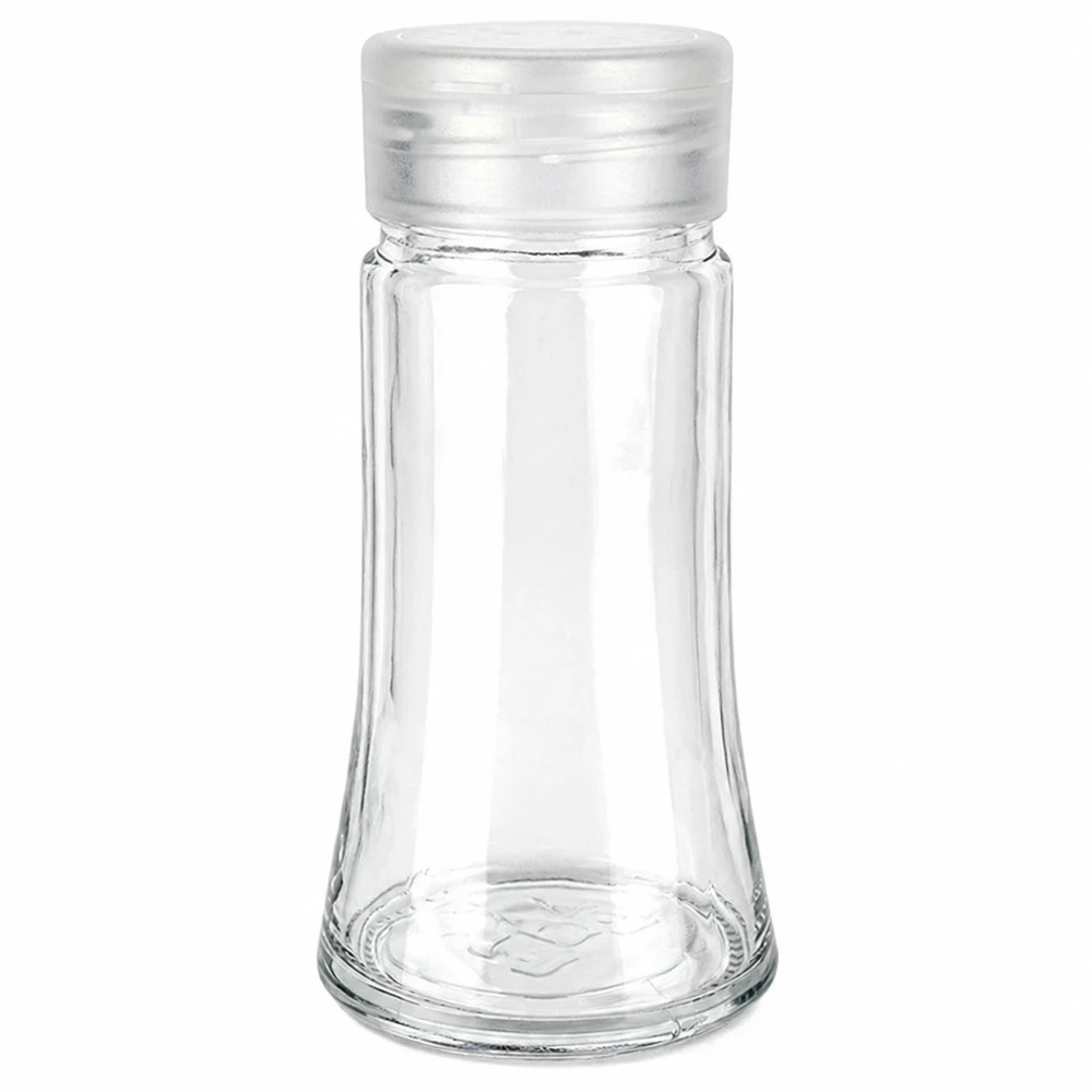 Pot à sel/épices 95 ml avec saupoudreuse, blanc Mundgeblasenes Klarglas-Salzstreuer mit weißem Kunststoffaufsatz geschwungene Trichterform