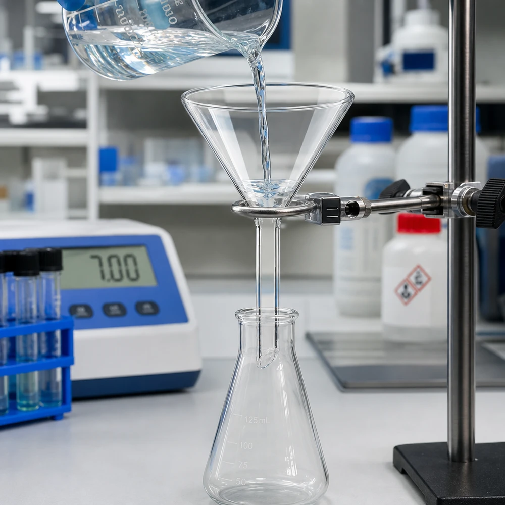 Imbuto Ø 60mm calce sodata, angolo 60°, stile corto Imbuto in vetro soda-calce resistente agli agenti chimici con impugnatura corta e compatta per un lavoro di laboratorio sicuro