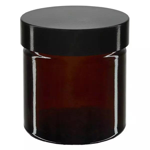 60ml Glastiegel. braun, mit schwarzem Bakelit ApoGlas 60ml Glastiegel. braun, mit schwarzem Bakelit ApoGlas